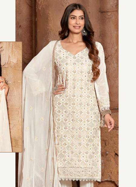 Off White Colour RAMSHA LAKHNAVI 1 NX Festive Wear Georgette Heavy Designer Salwar Suit Collection 1-A